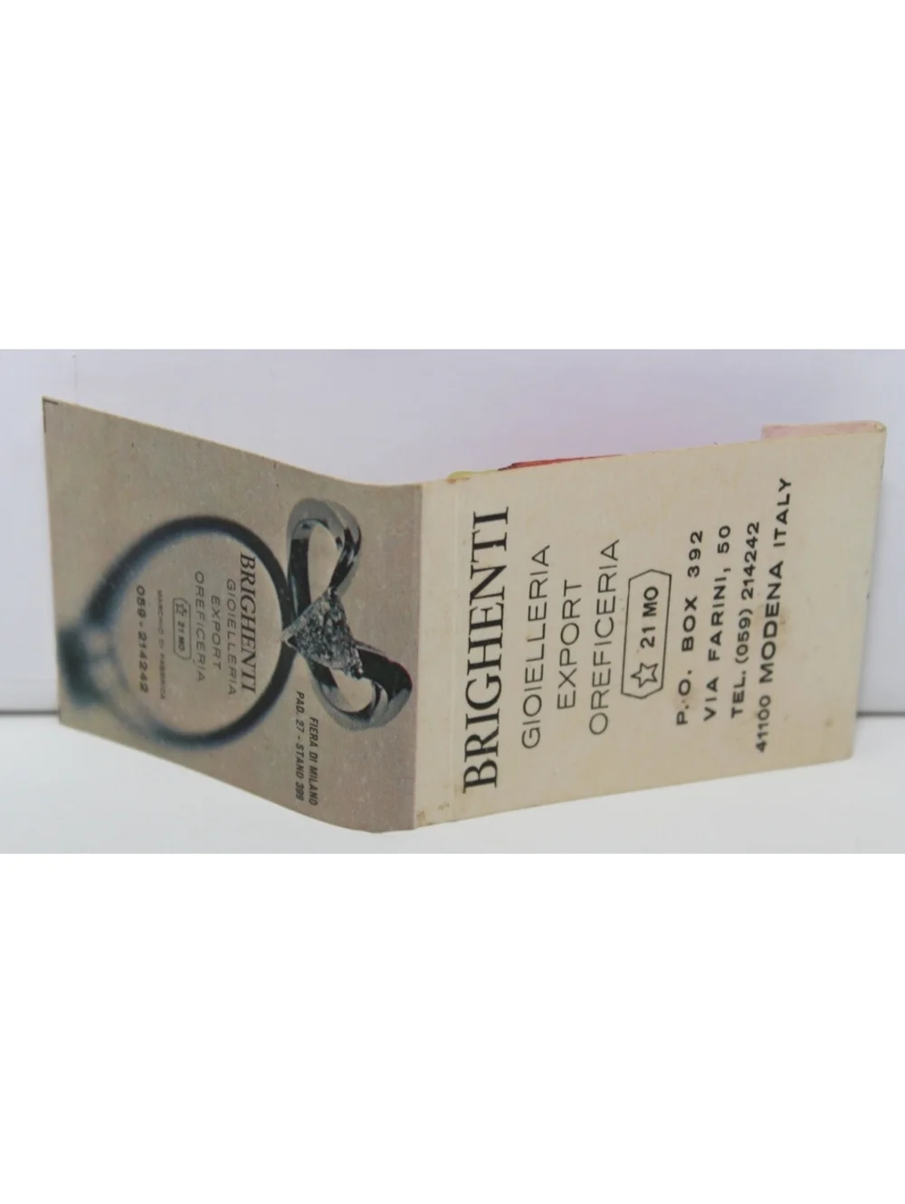 Vintage Matchbook Brighenti Gioielleria Export Oreficera Modena Italy Jewelry